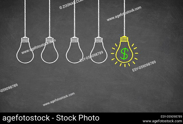 Finance Idea Bulb Choose on Blackboard. Dollar Concept
