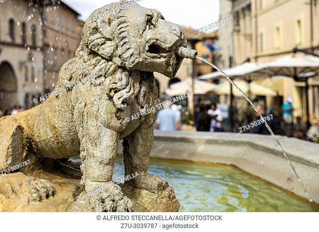 Assisi (Italy): detail of an ancient fountain of an Italian medieval city