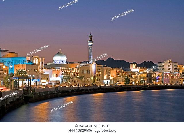 Oman, Arabia, East, Corniche, town, city, At night, night, Muttrah, courage yard, Maskat, Muscat, coast, sea