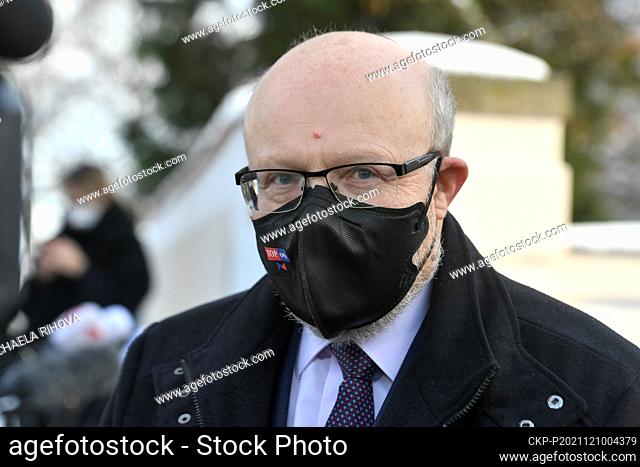 Candidate for Czech Health Minister Vlastimil Valek (TOP 09), speaks to journalists outside Lany Chateau after the meeting with Czech President Milos Zeman