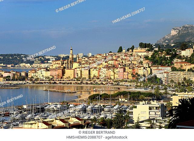 France, Alpes Maritimes, Menton, old town dominated by the St Michel Basilica