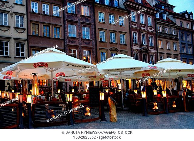 Facades of historic townhouses, Old Town Market Place - Barssa side, UNESCO World Heritage Site, Warsaw, Poland, Europe