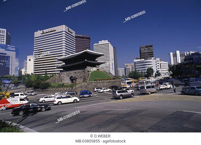 Korea, Seoul, skyscrapers, Namdaemun,  Gate, street, traffic  Asia, Eastern Asia, South Korea, city, capital, city, buildings, architecture, modern, old