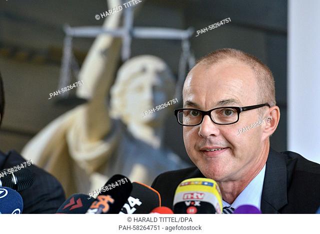 Senior public prosecutor Peter Fritzen (R), along with public prosecutor Eric Samel (L), speaks during a press conference on the mortal remains of Tanja Graeff...