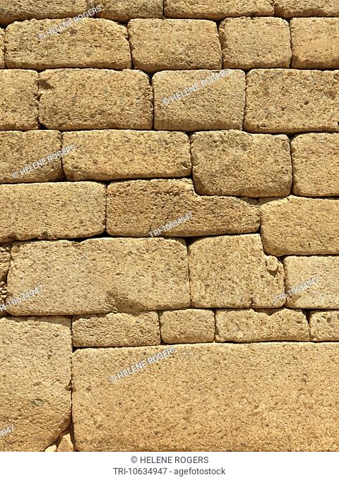 Mycenae Peloponnese Greece Close Up Of The Brick Wall Of Tholos Tomb Treasury of Atreus