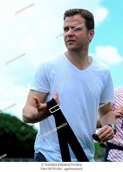 Manager Oliver Bierhoff is pictured during the training of the German national team on the grounds of the Barry University in Miami, USA, 24 May 2013