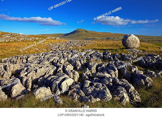 England, North Yorkshire, Ingleton. View of Ingleborough, the second highest mountain in the Yorkshire Dales and one of the Yorkshire Three Peaks