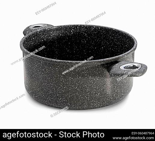 The New black metal saucepan isolated on white background