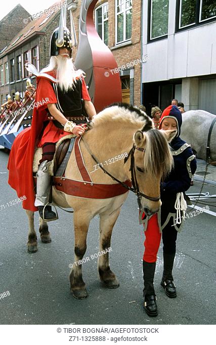 Belgium, Bruges, Pageant of the Golden Tree, festival, man on horseback