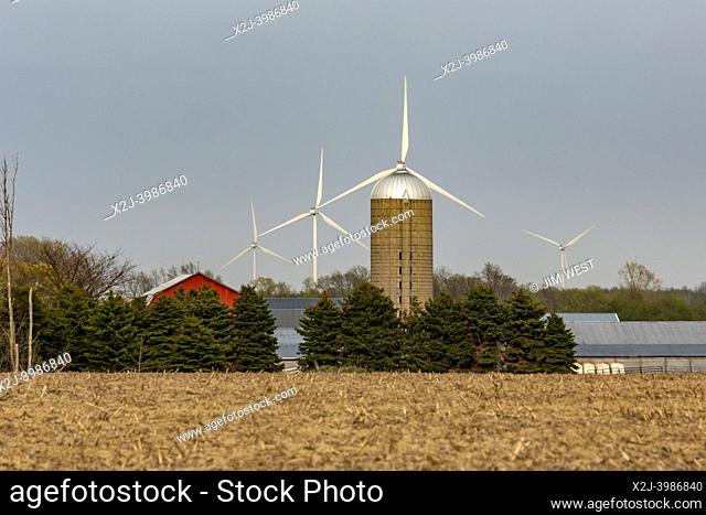 Port Austin, Michigan - Wind turbines, part of the Deerfield wind farm, on farm land in the Thumb of Michigan