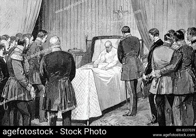 Farewell at the deathbed of Wilhelm I. Wilhelm Friedrich Ludwig of Prussia, 22 March 1797 to 9 March 1888 from the House of Hohenzollern was King of Prussia and...