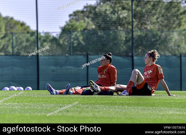 Belgium's Jassina Blom and Belgium's Yana Daniels pictured during a winter training camp of Belgium's national women's soccer team the Red Flames