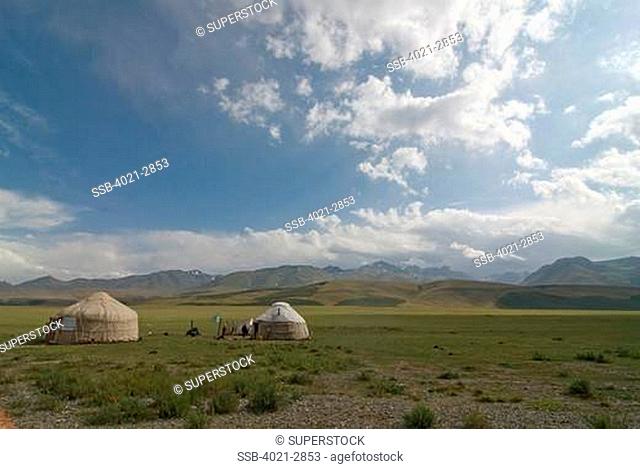 Kyrgyzstan, Chuy Province, Yurt in bare landscape, between Sary Chelek and Bishkek