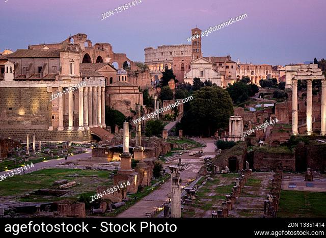 Italy Rome ancient city Forum Romanum Italy evening