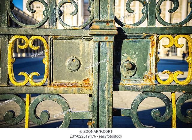 Iron gate, Royal Palace of Madrid, located in the area of the Habsburgs, classical architecture