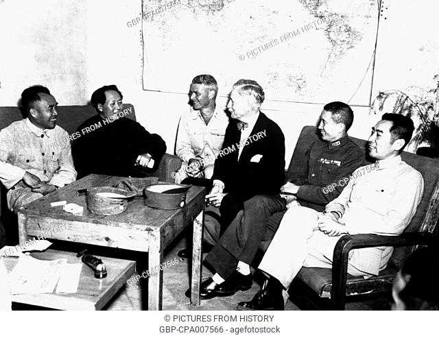 China: Mao Zedong and US Ambassador Patrick Hurley in conference at Yan'an August 27, 1945