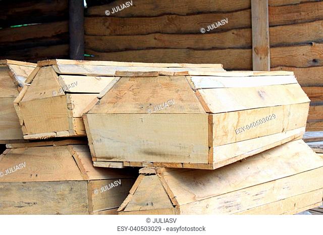 A few pieces of wooden coffins close-up