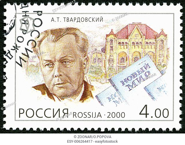 RUSSIA - 2000: shows Aleksandr T. Tvardovsky (1910-1971), poet and writer, series National Cultural Milestones in the 20th Century