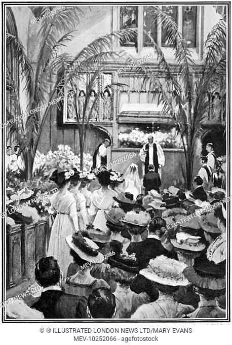 Artist's impression by Wal Paget of the marriage ceremony at St. Margaret's church in Westminster between Mr Winston Churchill and Miss Clementine Hozier