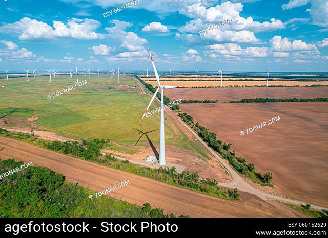 Wind farms consist of many individual wind turbines, which are connected to the electric power transmission network