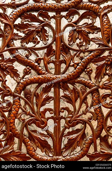 Details of a fine wood carving art. An Islamic art and craft