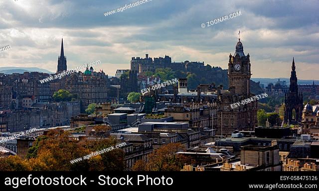 A picture of many of Edinburgh's landmarks as seen from the Calton Hill
