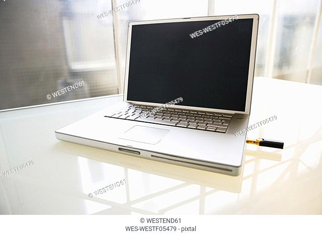 Laptop with USB-stick, close-up