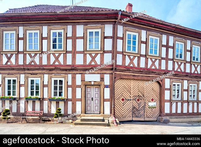 Half-timbering, house facade, spring, Unfinden, Königsberg, Franconia, Bavaria, Germany, Europe