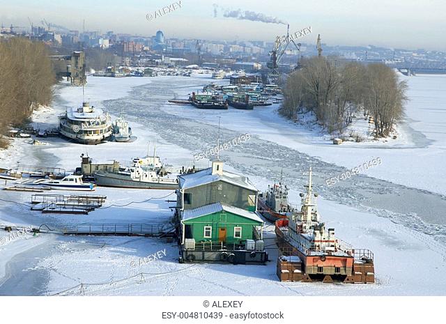 frosty river Volga in winter
