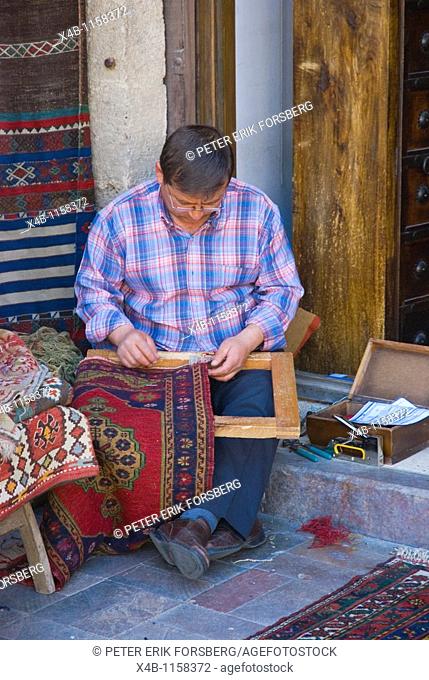 Orient Basar carpet maker and shop Kaleici old quarter of Antalya Mediterranean coast south Turkey Asia
