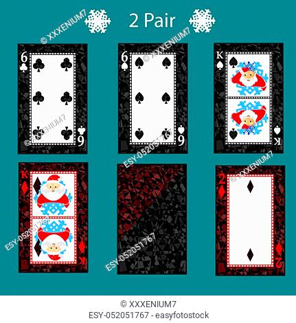2 two pair playing card poker combination. vector illustration eps 10. On a green background. To use for design, registration, the websites, dressing, the press
