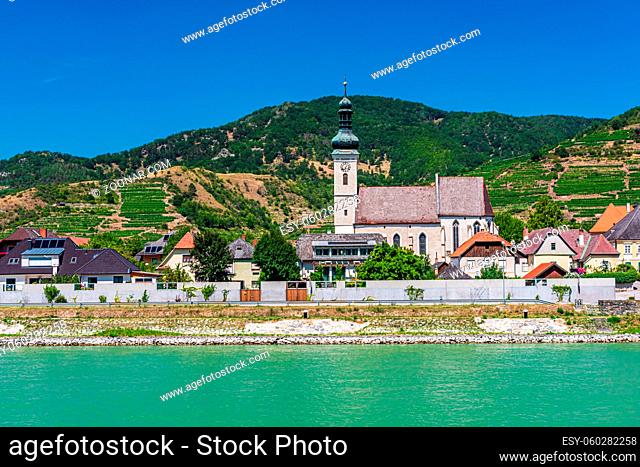 View from the Danube of the village of Krems in Wachau, one of the Unesco Heritage Sites of Austria