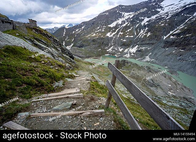 hiking trail to grossglockner mountain glacier. austria. summer