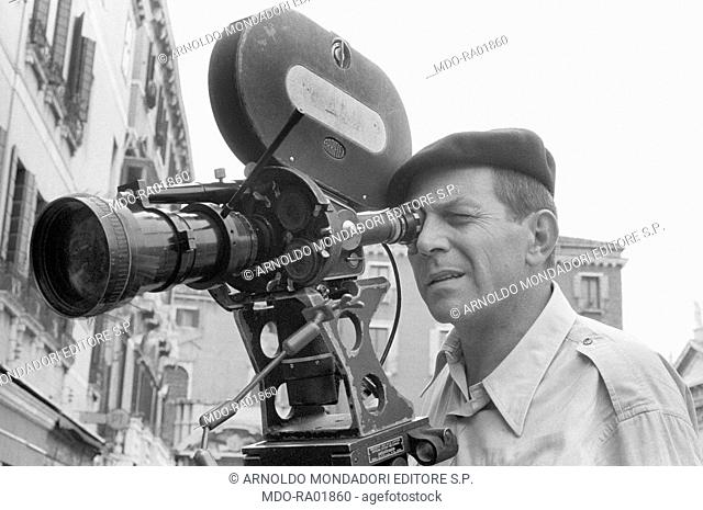 Italian director and actor Enrico Maria Salerno directing a scene from the film The Anonymous Venetian. Venice, 1970
