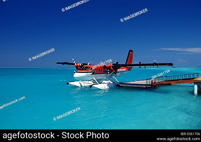 Seaplane to jetty, water taxi, Meemu Atoll, Maldives, Asia