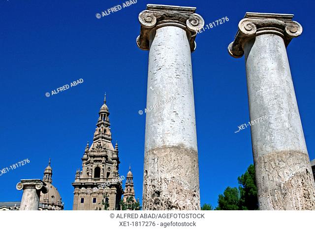 columns, Joan Maragall Gardens, Palau Nacional, Montjuic, Barcelona, Catalonia, Spain