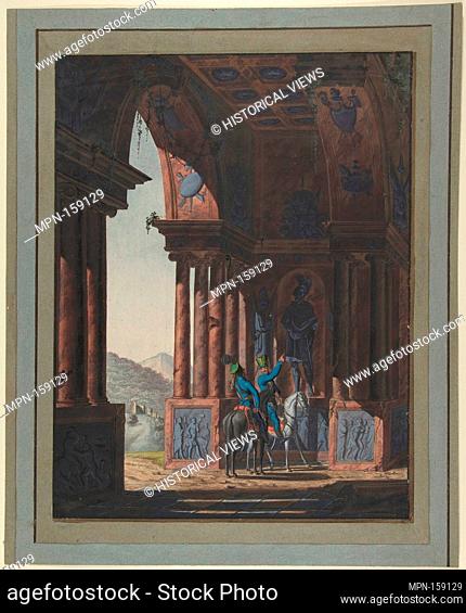 Two Mounted Soldiers in Classical Ruins, for a poem by Cremes. Artist: Franz von Hauslab the Younger (Austrian, Vienna 1798-1883); Date: 1812-83; Medium:...
