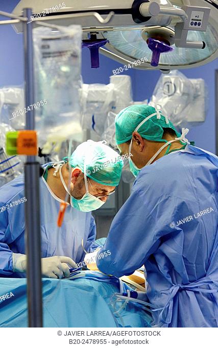 Operating room, Prostate cancer robotic surgery, Da Vinci surgical robot, Urology, Hospital Donostia, San Sebastian, Gipuzkoa, Basque Country, Spain