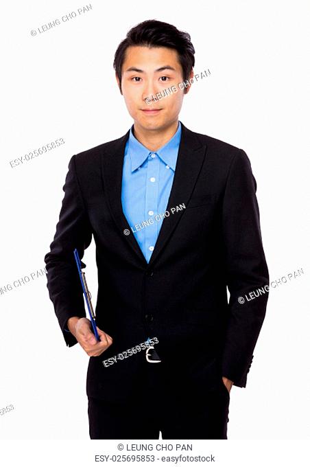Businessman hand holding with file pad