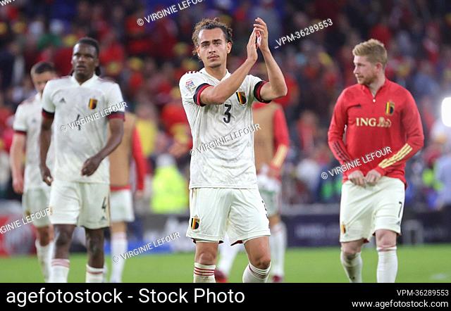 Belgium's Arthur Theate pictured after a soccer game between Wales and Belgian national team the Red Devils, Saturday 11 June 2022 in Cardiff, Wales