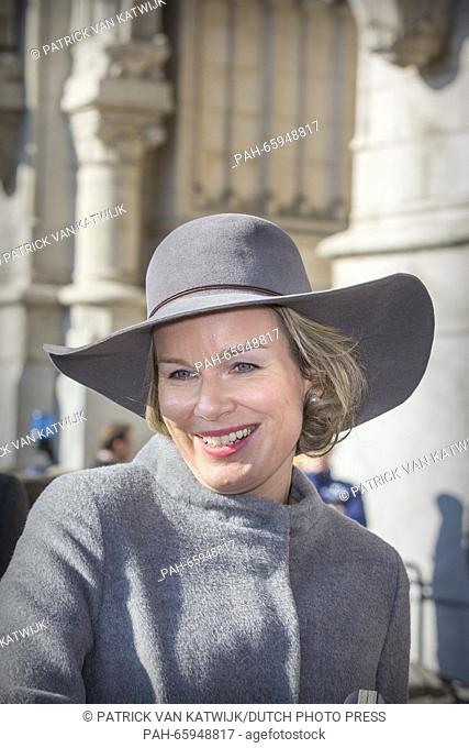 Queen Mathilde of Belgium attends the annual celebration of the Eucharist to commemorate the deceased members of the Royal Family, 17 February 2016 in Laeken