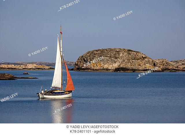 Sailboat in the sea by Grebbestad, bohuslan region, west coast, Sweden