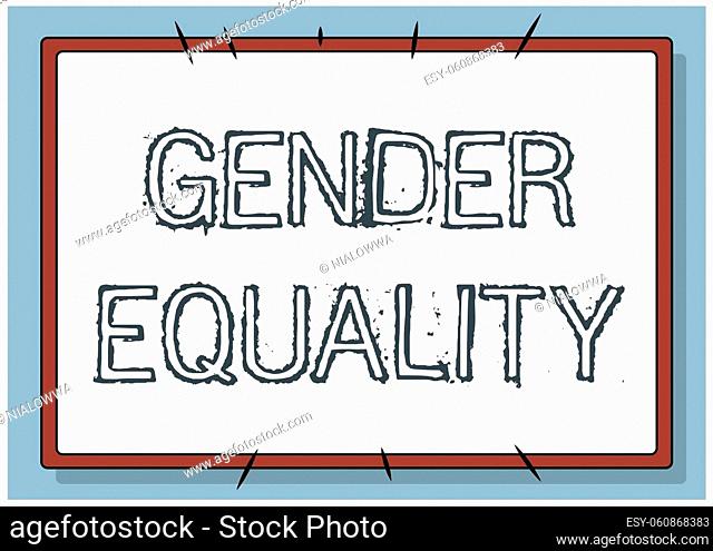 Hand writing sign Gender Equality, Internet Concept access to same privilege given to both men and women Line Illustrated Backgrounds With Various Shapes And...