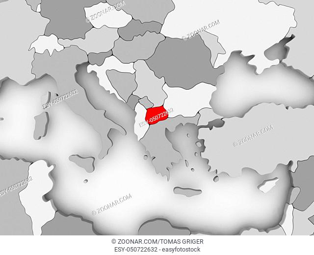Macedonia in red on grey political map. 3D illustration