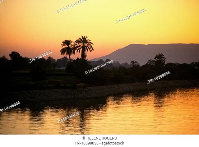 Nile Egypt Sunset On Water Between Dandera & Luxor