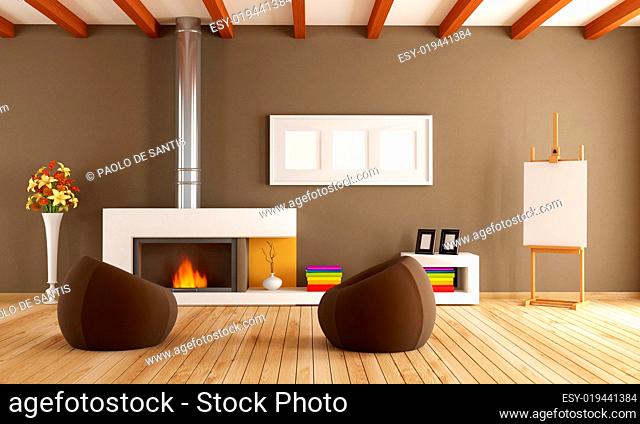 modern interior with fireplace