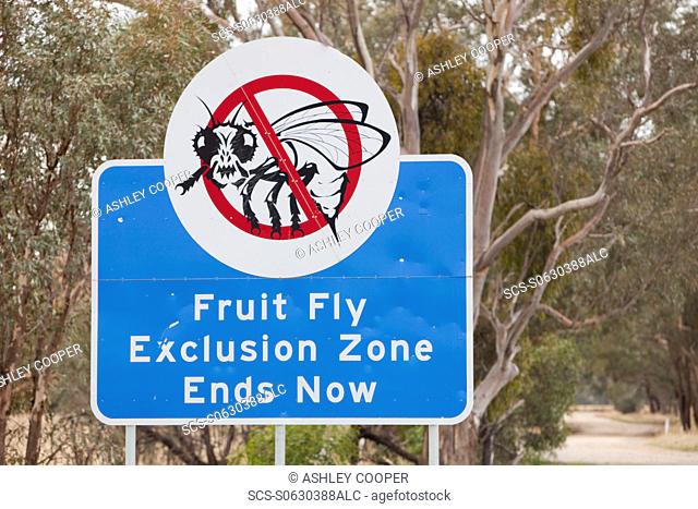 A Fruit Fly exclusion zone sign near Yarrawonga in Australia