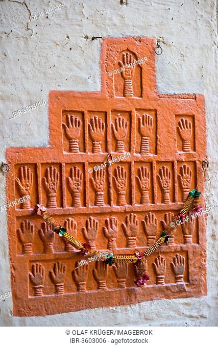 Sati stones, palm prints of the royal widows of Maharaja Man Singh who committed self-immolation, Mehrangarh Fort