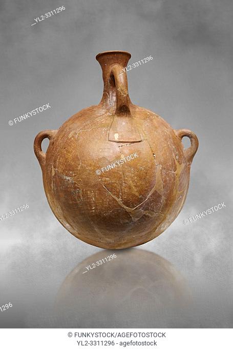 Hittite terra cotta pi;grim flask. Hittite Empire, Alaca Hoyuk, 1450 - 1200 BC. Alaca Hoyuk. Çorum Archaeological Museum, Corum, Turkey