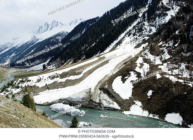 Stream near a glacier, Thajiwas Glacier, Sonmarg, Jammu And Kashmir, India